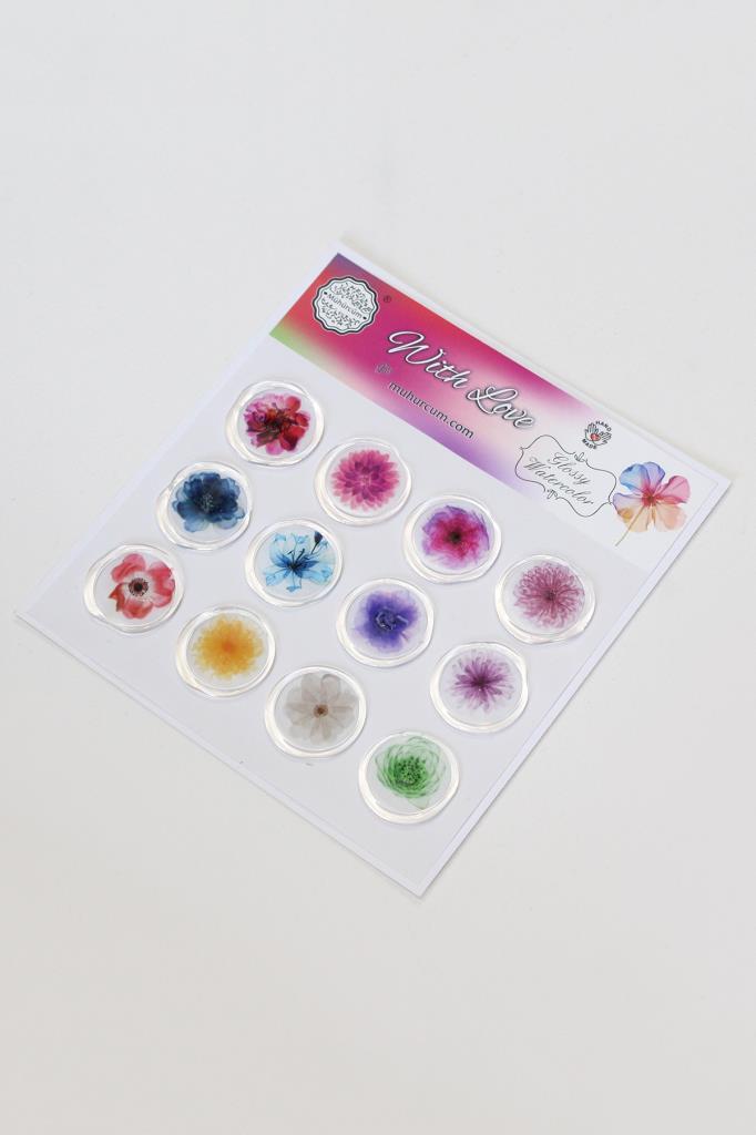 Mühürcüm 12 Adet Hazır Kendinden Yapışkanlı Parlak Sulu Boya Sticker Mühür KYSM103