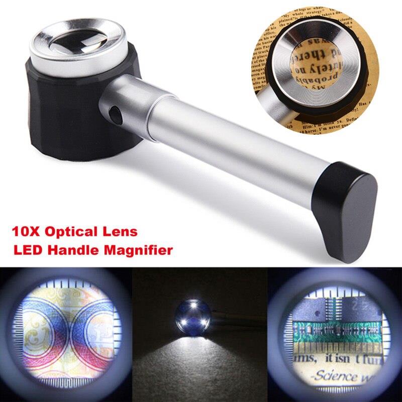 10X Optik Ölçekli Metal El Büyüteç Cam Lens 3 LED Işıklı Fermuarlı EVA Çantalı
