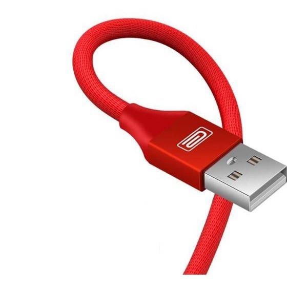 Earldom EC-015 Apple Telefonu İçin 2.1A Hızlı Şarj ve Data Kablosu Kırmızı Örgü İpli