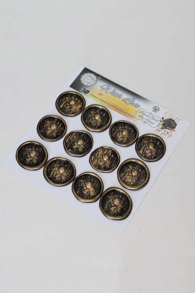 Mühürcüm Black Gold Ivy Roses 12 Adet 3D Hazır Kendinden Yapışkanlı Sticker Mühür RM2111