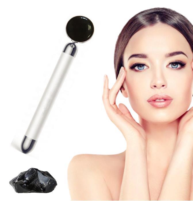Titreşimli Güzellik Masaj Kalemi Doğal Black Obsidian Taş, Gümüş Çubuk