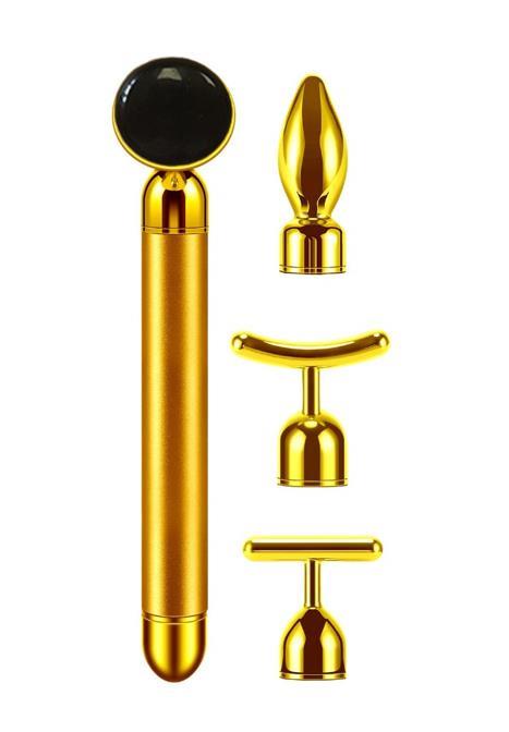 4 in 1 Güzellik Masaj Kalem Set Doğal Black Obsidian Taş, Gold Çubuk