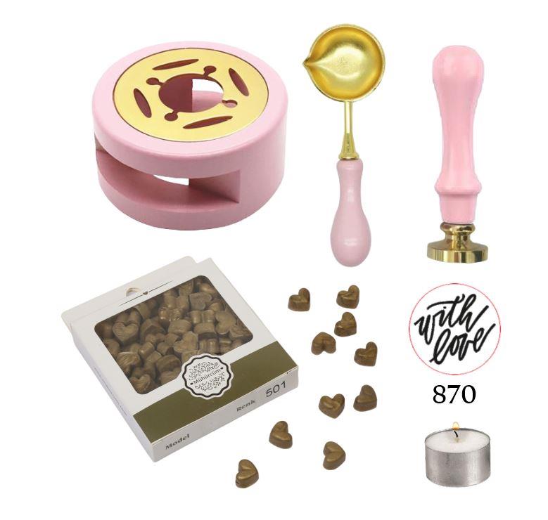 Davetiye Mum Mühürü Uygulama Seti Pembe Renk 870 With Love
