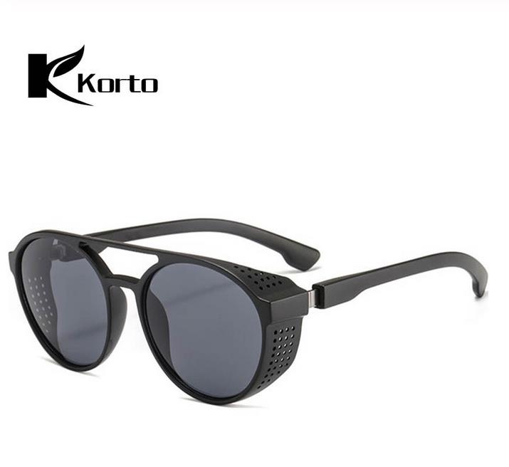 UV400 Güneş Gözlüğü Yuvarlak Steampunk Unisex Moda 2019 Siyah 