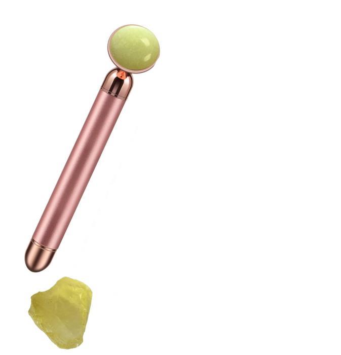 Titreşimli Güzellik Masaj Kalemi Doğal Yellow Jade (Yeşim) Taş, Pembe Çubuk