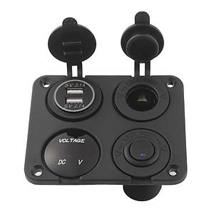 Ara� 4 Yuva 12V Soket Panel �arj �akmak �ift USB LED Dijital Voltmetre