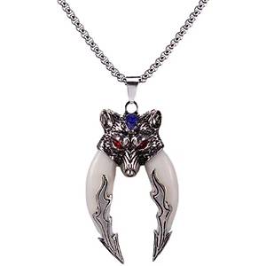 Do�al Tibet 6,5cm Kurt �ift Di�li Kolye Beyaz Di� K�rm�z� G�z