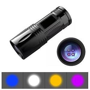 4 Renk UV Bal�k�� Feneri 300 L�men Zoom 2 Mod USB �arj Dahili Pil   