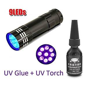 10 ml H�zl� Kuruyan UV S�per Tutkal + UV 9 Ledli I��k El Feneri Set 