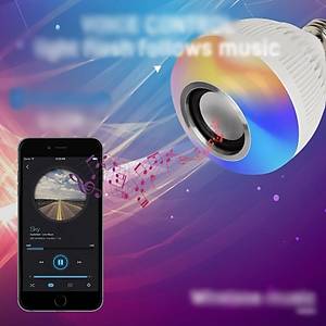 Bluetooth Uzaktan Kumandal� M�zik Led  Ampul 7 + 3 W RGB Beyaz E27 Ses I��k  