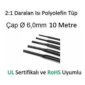 Polyolefin Is� Shrink T�p 2:1 Daralan Makaron Boru �ap �6,0mm 10 x 1 Metre