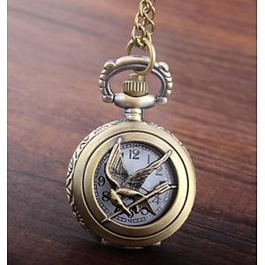 Klasik Kuvars K�stekli Cep Saati Bronz Antika Kolye Zincirli Arrow & Swallow Desenli