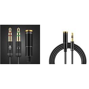 Pc 3.5mm Stereo Ses ve Mikrofon Y Spilitter Kablosu 35 cm + 150 cm Uzatma 