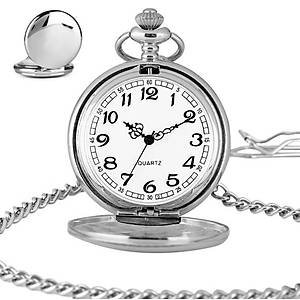 Kuvars K�stekli Mini Cep Saati Kolye Silver D�z Y�zey Desen