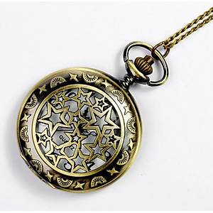 Kuvars K�stekli Mini Cep Saati Kolye Silver Y�ld�z k�mesi Desenli