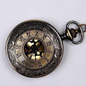 Klasik Kuvars K�stekli Cep Saati Bronz Antika Gold Kadran Romen Rakam� Kapakl�