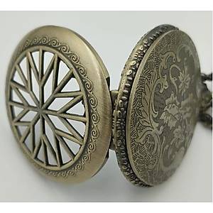 Klasik Kuvars K�stekli Cep Saati Bronz Antika Kolye Zincirli Kar Tanesi Desenli