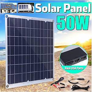 50W 12/5V Ta��nabilir G�ne� Paneli Tekne Kamp Outdoor �ift USB Ara� RV Ak� �arj 