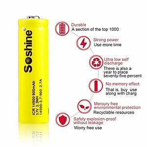 Soshine ICR 14500 3.7V 900mAh �arj Edilebilir Li-Ion Pil (ICE)