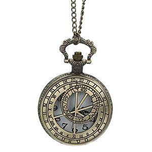 Klasik Kuvars K�stekli Cep Saati Bronz Antika Kolye Zincirli Tak�m Y�ld�z� Desenli