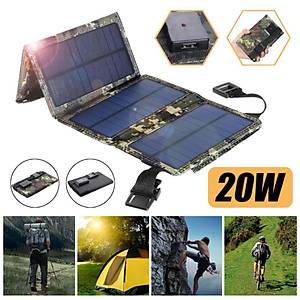 20W Monokristal G�ne� Paneli Portatif Katlan�r USB Mobil �arj Su Ge�irmez 