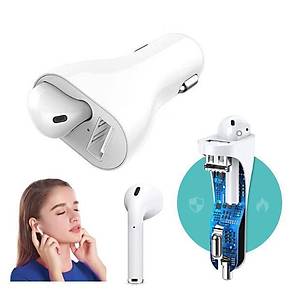 USB 2.4A Ara� H�zl� �arj + Bt 5.0 Kulakl�k Dokunmatik Mikrofon Sol Kulak