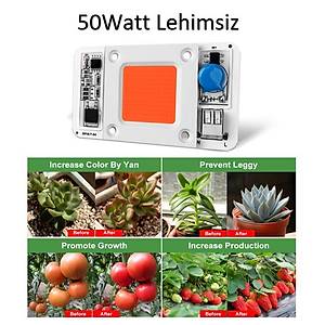 Tam Spektrum 50W 220V 380-840nm Bitki B�y�tme Lehimsiz Cob Led 