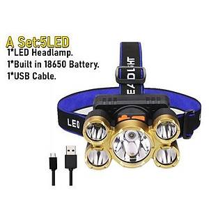 Kafa Lambas� 5 Ledli 10W S�per Parlak I��k �arjl� Dahili Batarya