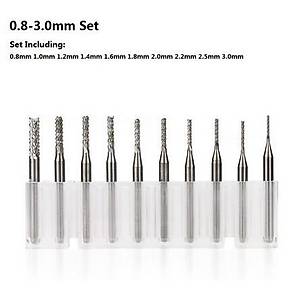 PCB Karb�r Freze Kesici 0.8-3.0mm 10lu Set 3.175mm Shank