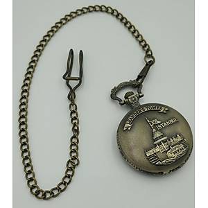 Klasik Kuvars K�stekli Cep Saati Bronz Antika Kemer Zincirli K�z Kulesi Desenli