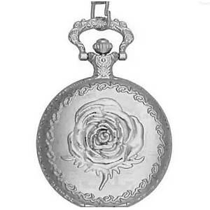 Kuvars K�stekli Mini Cep Saati Kolye Silver Gonca G�l Desen