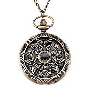 Kuvars K�stekli Mini Cep Saati Kolye Bronz Kalebekler Desen