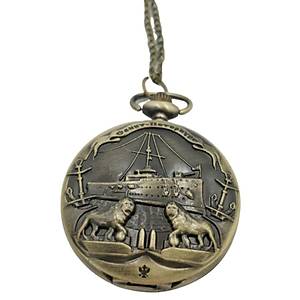 Klasik Kuvars K�stekli Cep Saati Bronz Antika Kolye Zincirli Sava� Gemisi Desenli