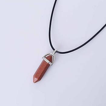 Kuvars Kristal Kolye Goldstone Altgen Stun Siyah Suni Deri Kordon 