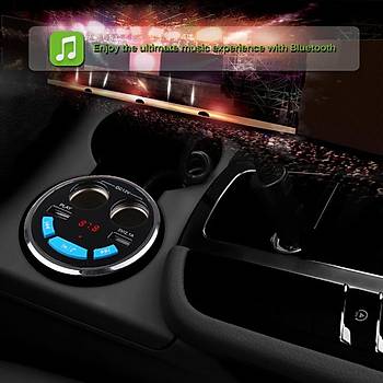 Araç Kiti Çakmak Bardak Tutucu BT 3.0+EDR FM Verici Müzik MP3 Çalar Sesli Görüşme