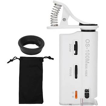 60X 100X UV LED I��kl� Mikroskop B�y�te� Cep Telefon Klipsli 