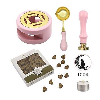 Davetiye Mum Mhr Uygulama Seti Pembe Renk 1004 Ay Kedi