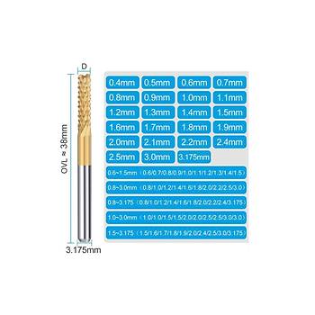 PCB Mini Karbür Freze Kesici 0.8-3.175mm 10 lu Set 3.175mm Shank
