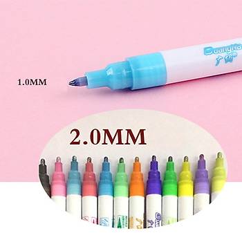 Çift Hat Out Line Pen 12 Renk Kontür Vurgulayıcı Dekoratif 2mm Uç