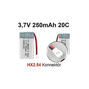 Lipo Pil 3.7V 250mAh 20C Dron ve RC Model Bataryası HX2.54 Soket