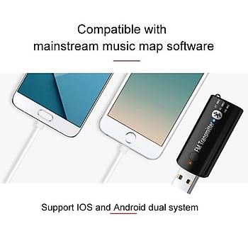 Bluetooth 5.0 FM Hifi Ses Müzik Verici USB Adaptörü 3.5mm Aux Araç Ev Tv