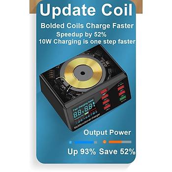 100W 8 Port USB Hızlı Şarj Cihazı PD QC3.0 HUB Qi Kablosuz Şarj 