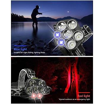 5 Beyaz 2 Krmz Led Kafa Feneri USB arj Portlu CREE XML T6 18650 