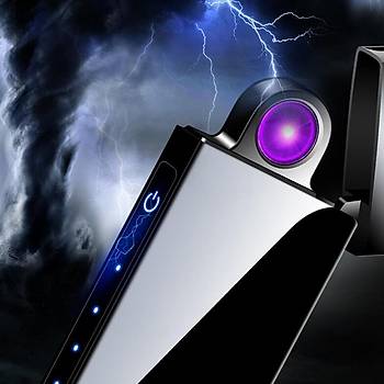 Dönen Ark Plazma Elektronik Alevsiz Dokunmatik Siyah Çakmak USB Şarjlı