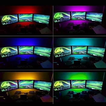 USB Çýkýþlý Led RGB Çok Renkli TV Bilgisayar Arka Plan Dekoratif Iþýk 17 Buton Kumandalý 
