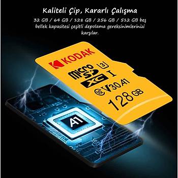 Kodak TF Mikro SD Kart 64 GB U3 V30 A1 4K Yüksek Hızlı Çözünürlük İçin Destek