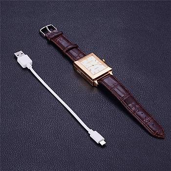 Kuvars Saat Tesla Moda Çakmak Alevsiz Elektronik USB Şarjlı Rüzgar Geçirmez Gold