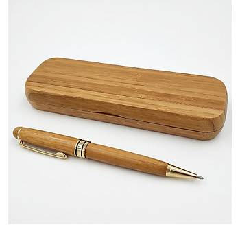 Doğal Bambu Tükenmez Kalem & Ahşap Kalem Kutusu 0.5mm Siyah Mürekkep 