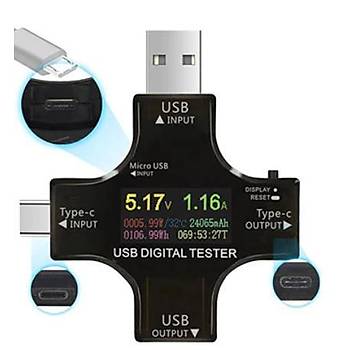 USB 3.0 Tip-C Test DC Dijital Volt-Ampermetre Gerilim Akm ler