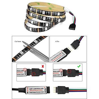 USB Çıkışlı Led RGB Çok Renkli TV Bilgisayar Arka Plan Dekoratif Işık 17 Buton Kumandalı 